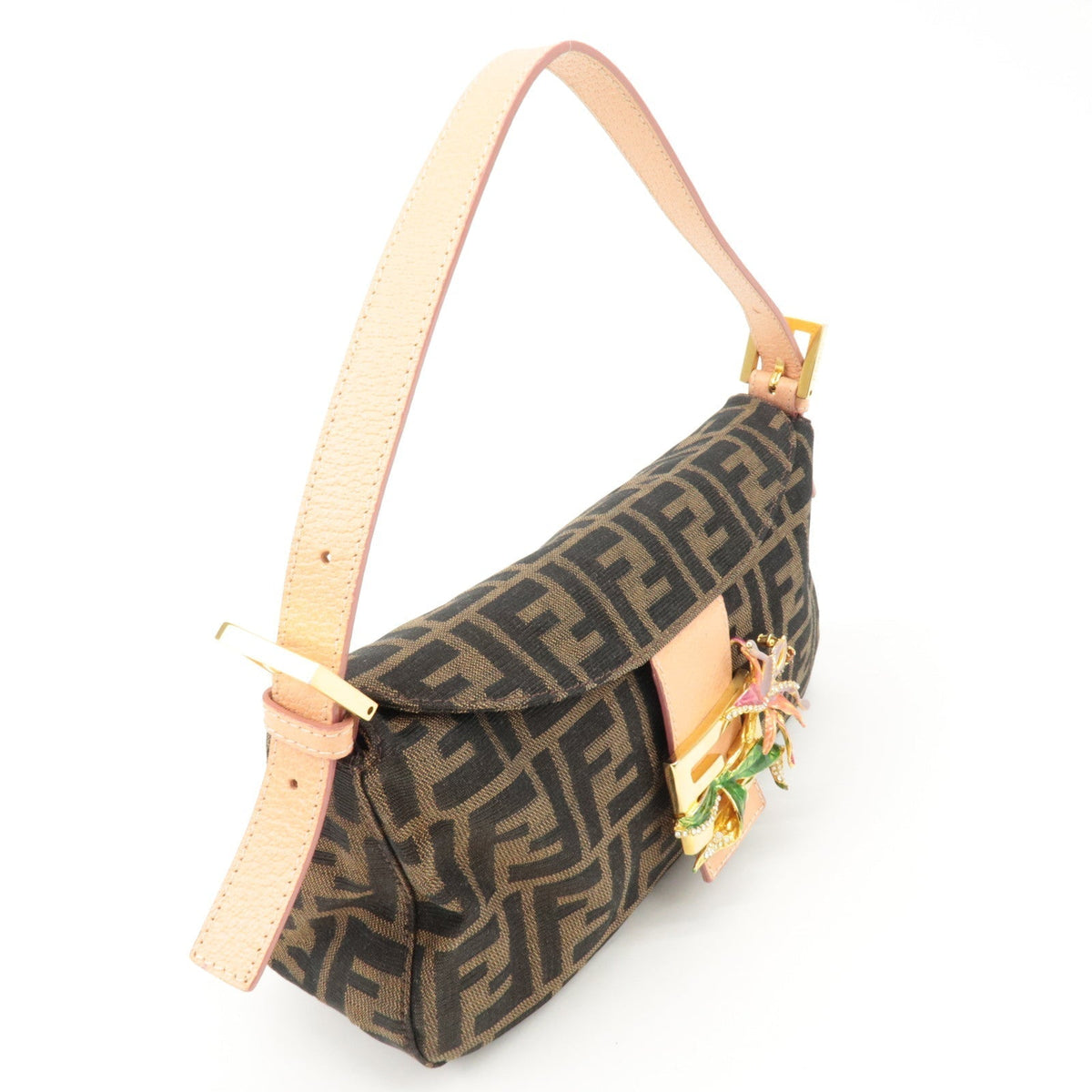 FENDI Zucca Canvas Leather Shoulder Bag Brown Pink Beige 26725 Rovelle Bags