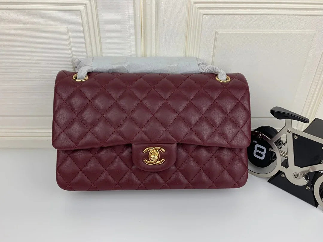 Chanel Classic Double Flap 25 Shoulder Bag Maroon