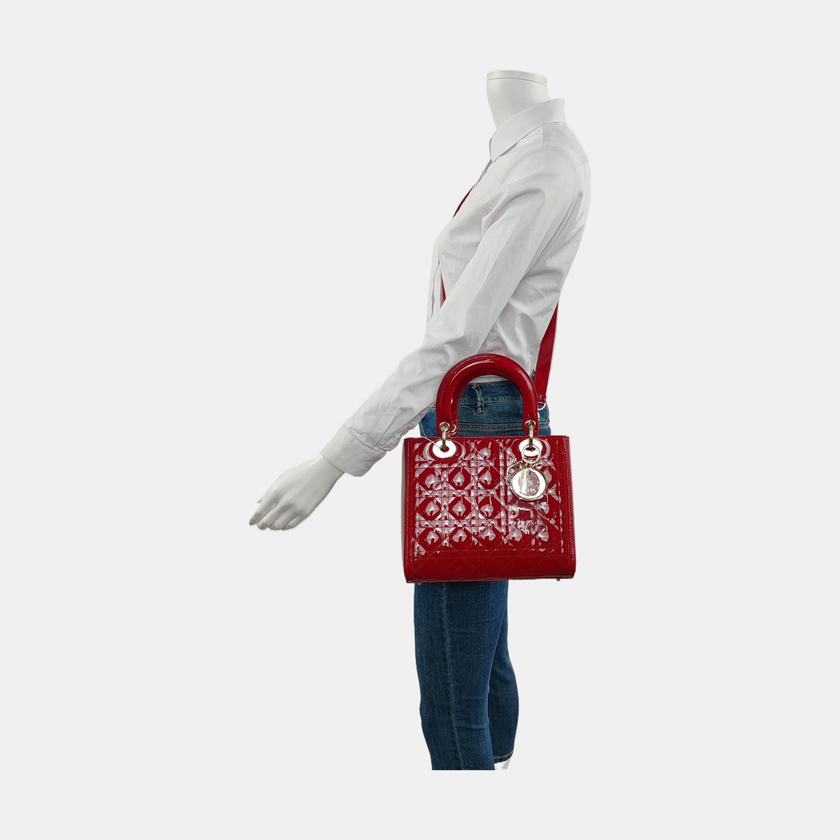 Lady Dior 2020 Medium Red Burgundy Patent Leather Handbag Gold Hardware Rovelle Bags