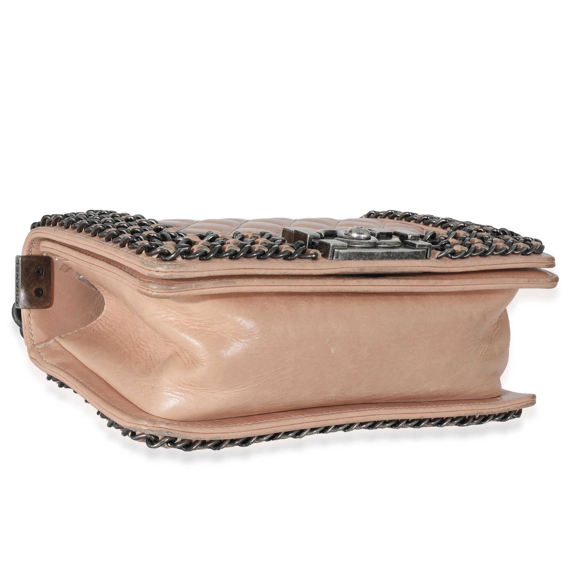 Chanel Beige Glazed Calfskin Enchained Small Boy Bag Rovelle Bags