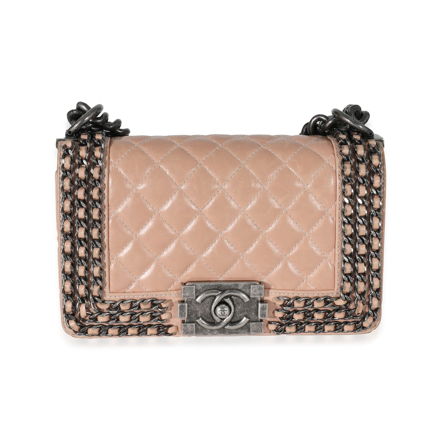 Chanel Beige Glazed Calfskin Enchained Small Boy Bag Rovelle Bags