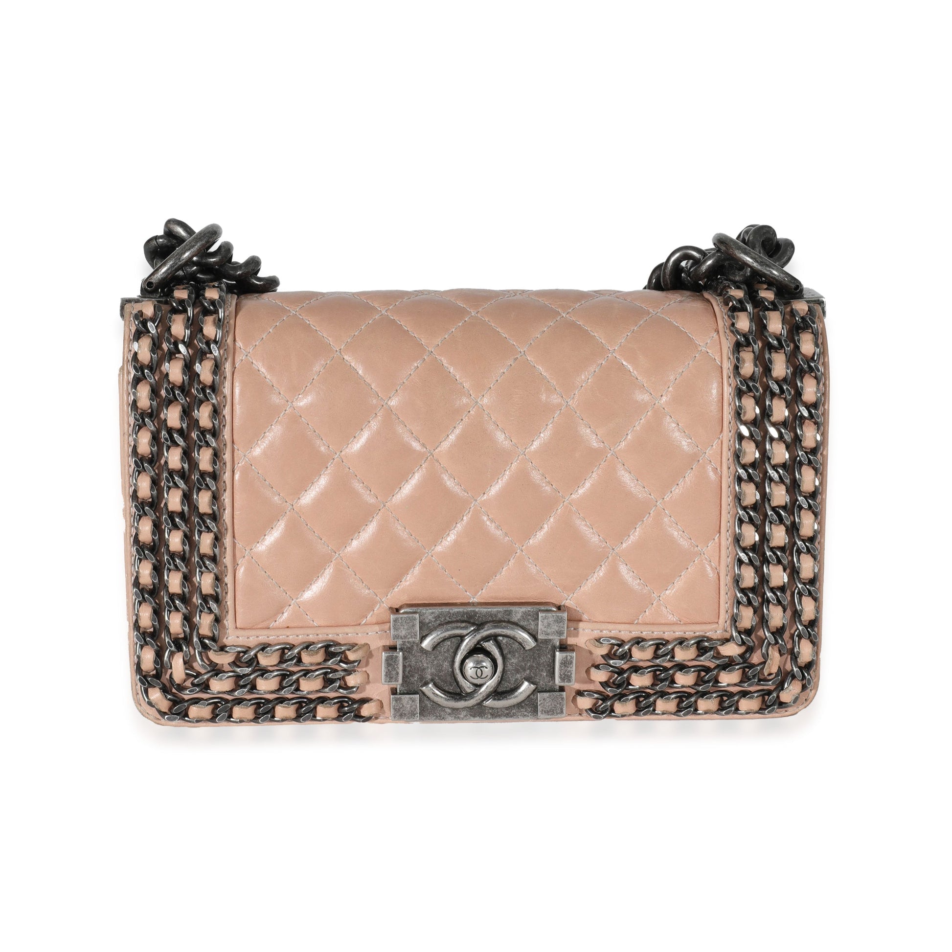 Chanel Beige Glazed Calfskin Enchained Small Boy Bag Rovelle Bags