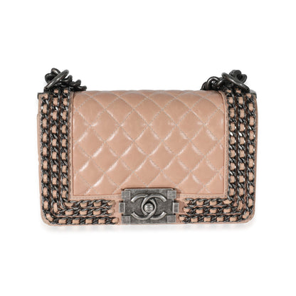 Chanel Beige Glazed Calfskin Enchained Small Boy Bag Rovelle Bags