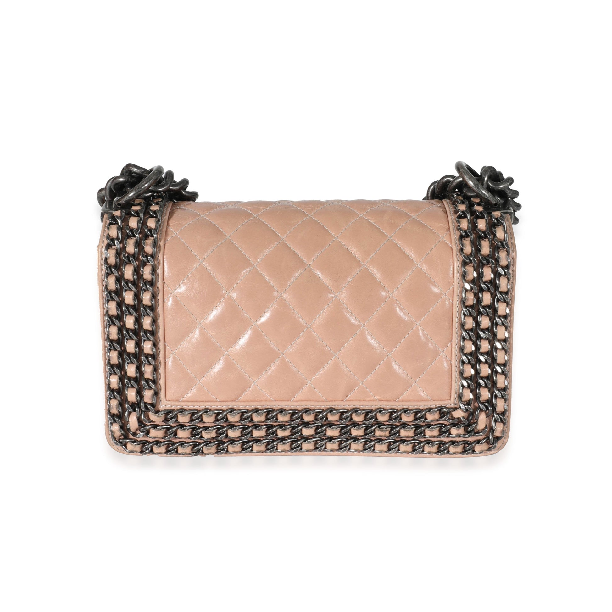 Chanel Beige Glazed Calfskin Enchained Small Boy Bag Rovelle Bags