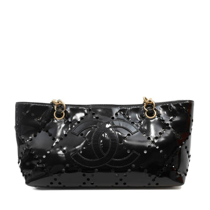Chanel Black Patent Leather Perforated CC Tote Rovelle Bags