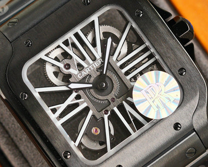 SANTOS DE CARTIE STAINLES STEEL SKELETON DIAL ALL BLACK