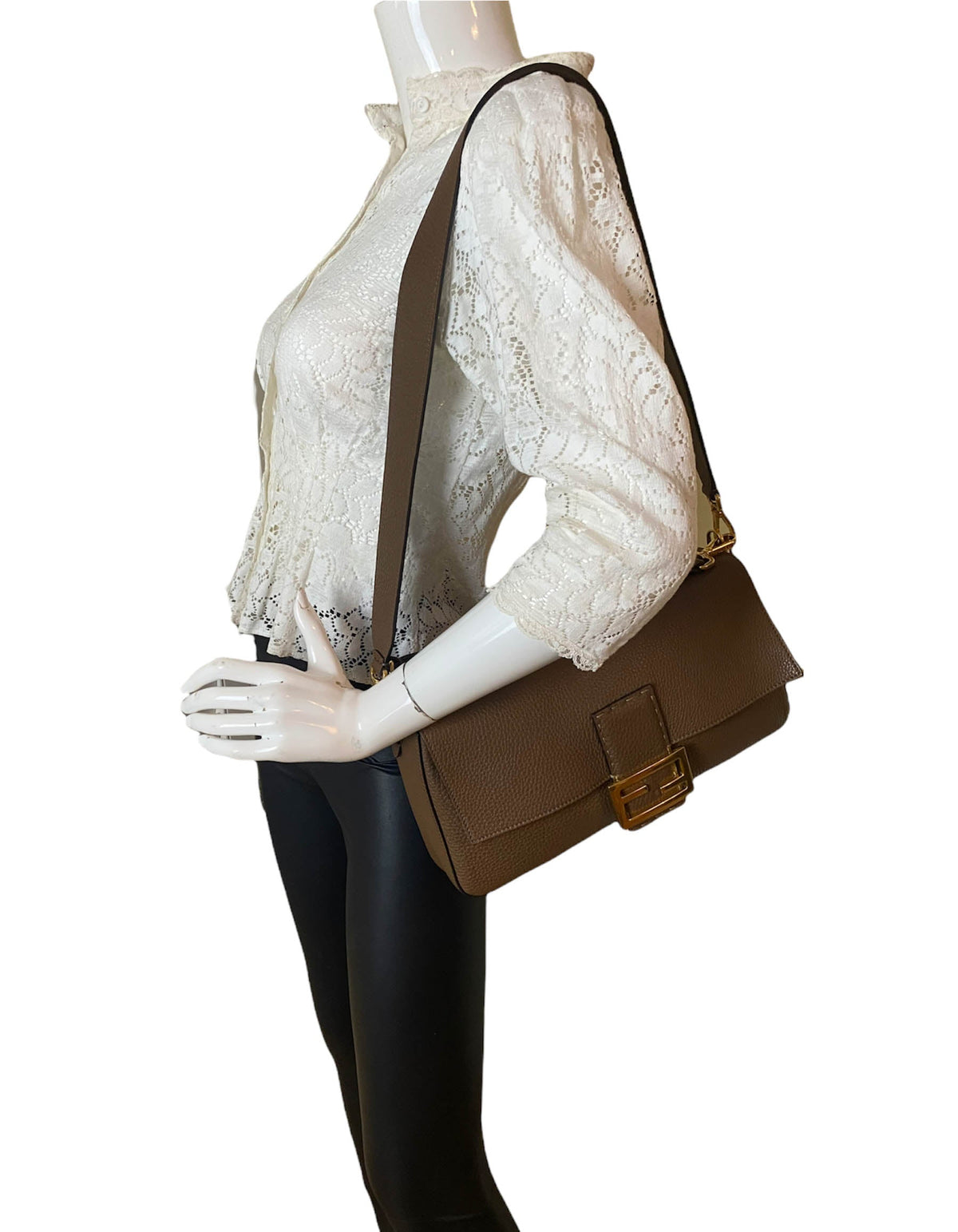 Fendi Brown Selleria Leather Large Baguette NM Bag w/ Two Straps Rovelle Bags