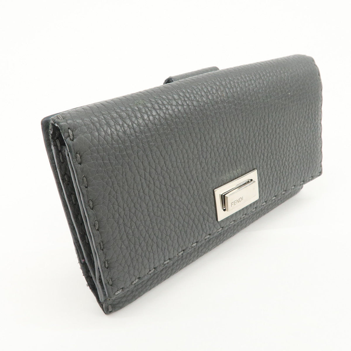 FENDI Selleria Leather Peekaboo Bi-Fold Long Wallet Gray 8M0308 Rovelle Bags