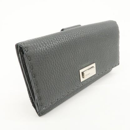 FENDI Selleria Leather Peekaboo Bi-Fold Long Wallet Gray 8M0308 Rovelle Bags