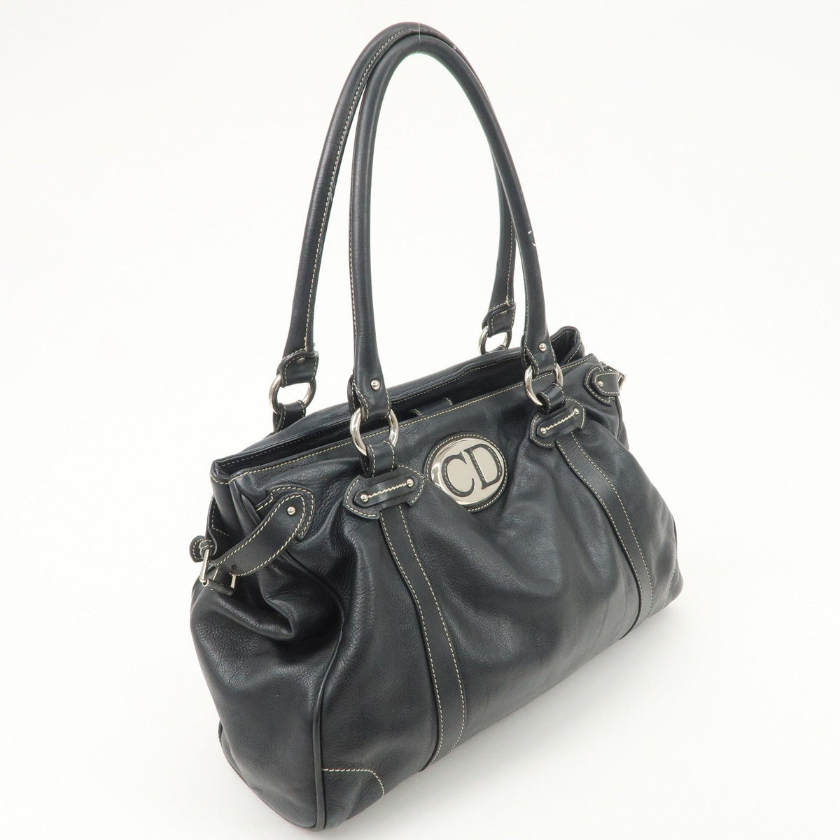 Christian Dior Leather Shoulder Bag Hand Bag Black Silver Hdw Rovelle Bags