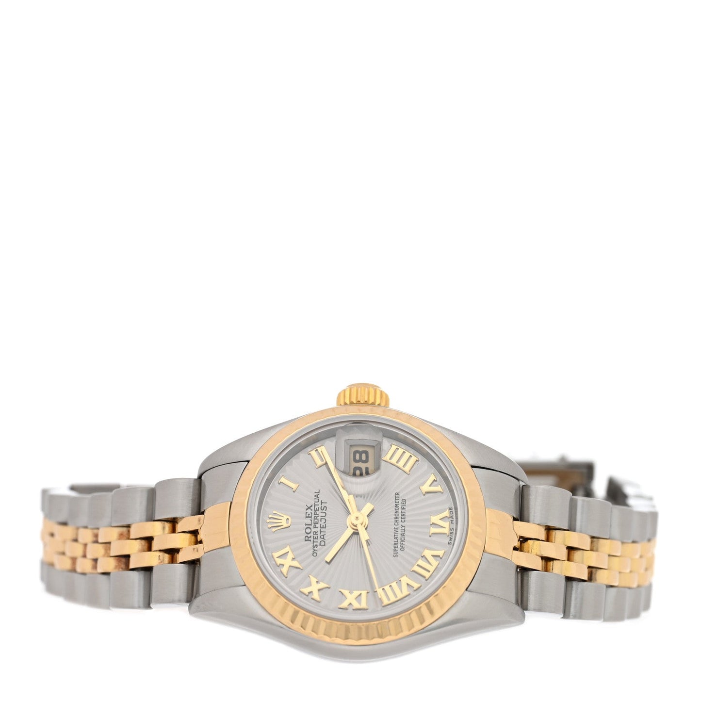 Stainless Steel 18K Yellow Gold 26mm Oyster Perpetual Datejust Watch Silver Sunbeam Roman 79173