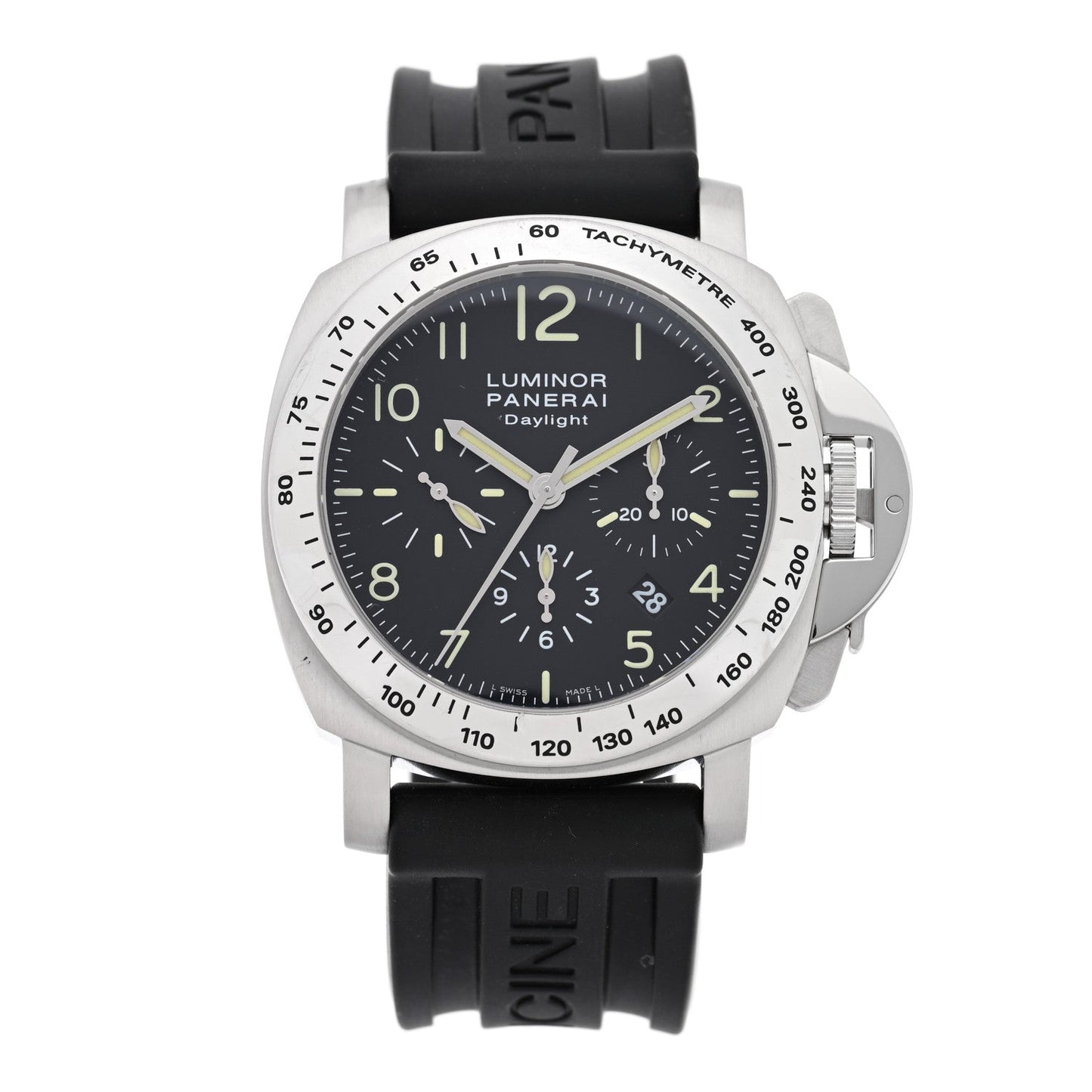Stainless Steel Rubber 44mm Luminor Daylight Chronograph Automatic Watch Black PAM00250