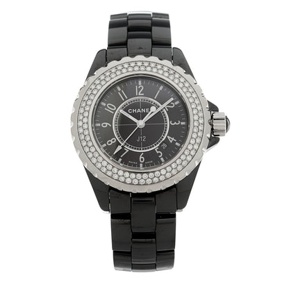 Stainless Steel Ceramic Diamond Pave Bezel 33mm J12 Quartz Watch Black