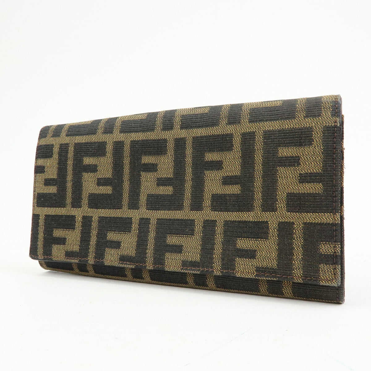 FENDI Zucca Canvas Leather Bi-Fold Long Wallet Black Brown 8M0000 Rovelle Bags