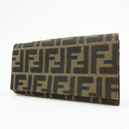 FENDI Zucca Canvas Leather Bi-Fold Long Wallet Black Brown 8M0000 Rovelle Bags