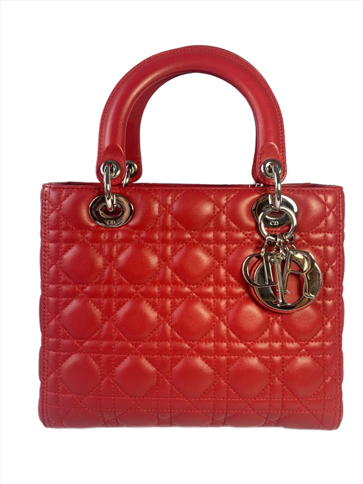 Lady Dior Medium Bag Red Lambskin Cannage Leather Rovelle Bags