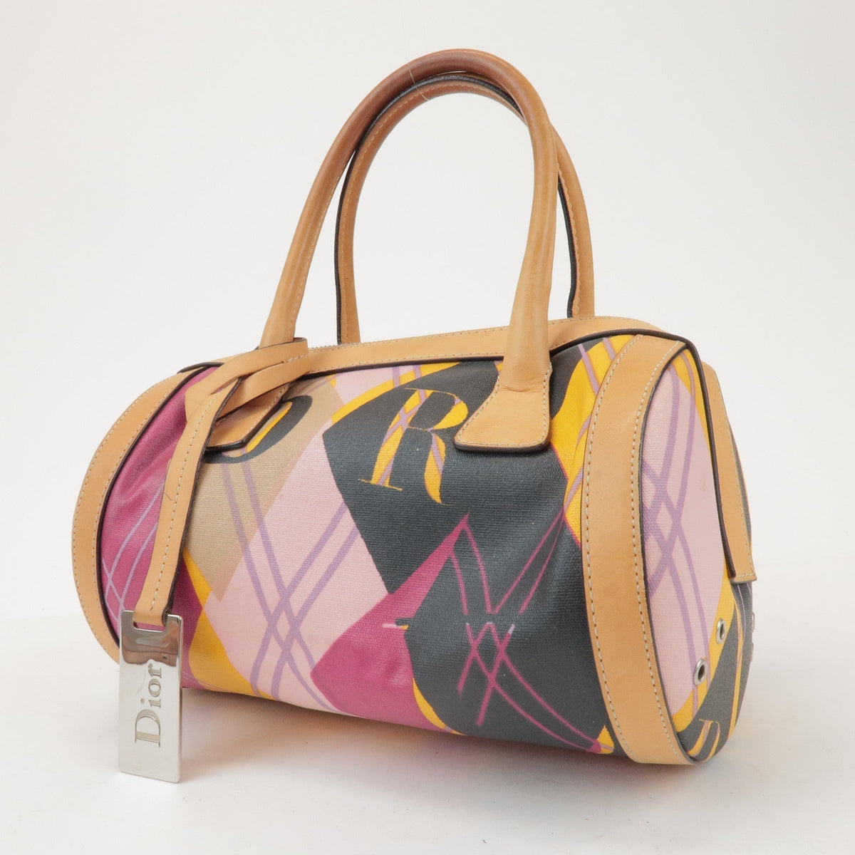 Christian Dior Pvc Leather Hand Bag Light Brown Pink Orange Rovelle Bags