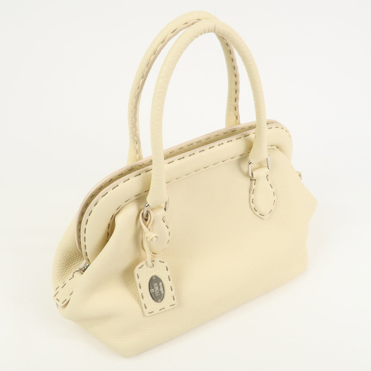 FENDI Selleria Leather Boston Bag Hand Bag Cream 8BN127 Rovelle Bags