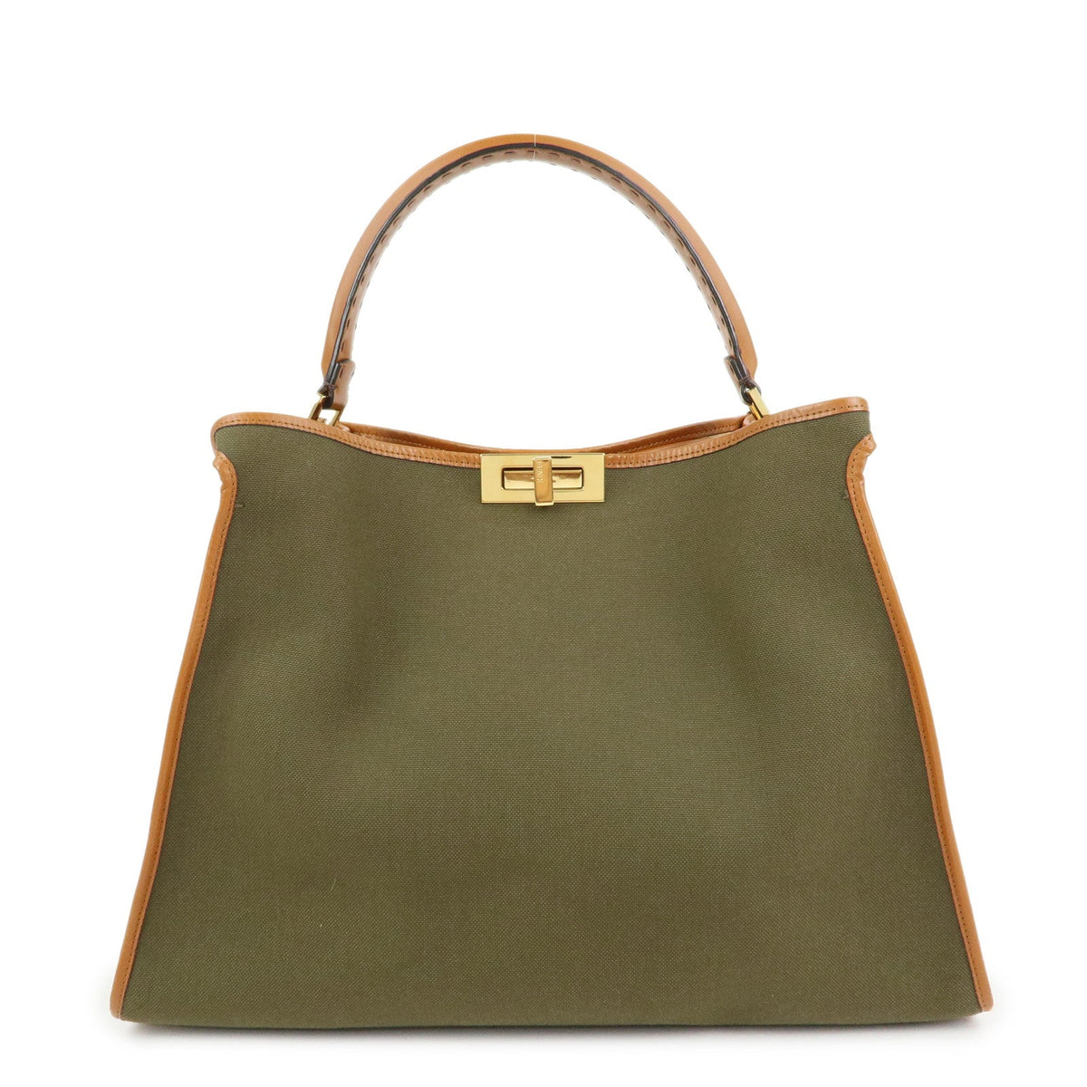 FENDI Peekaoo Canvas Leather Hand Bag Khaki Brown 8BN304 Rovelle Bags
