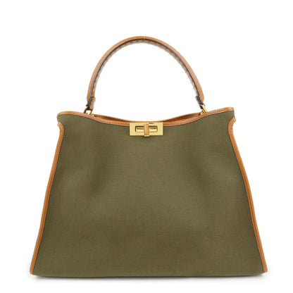 FENDI Peekaoo Canvas Leather Hand Bag Khaki Brown 8BN304 Rovelle Bags