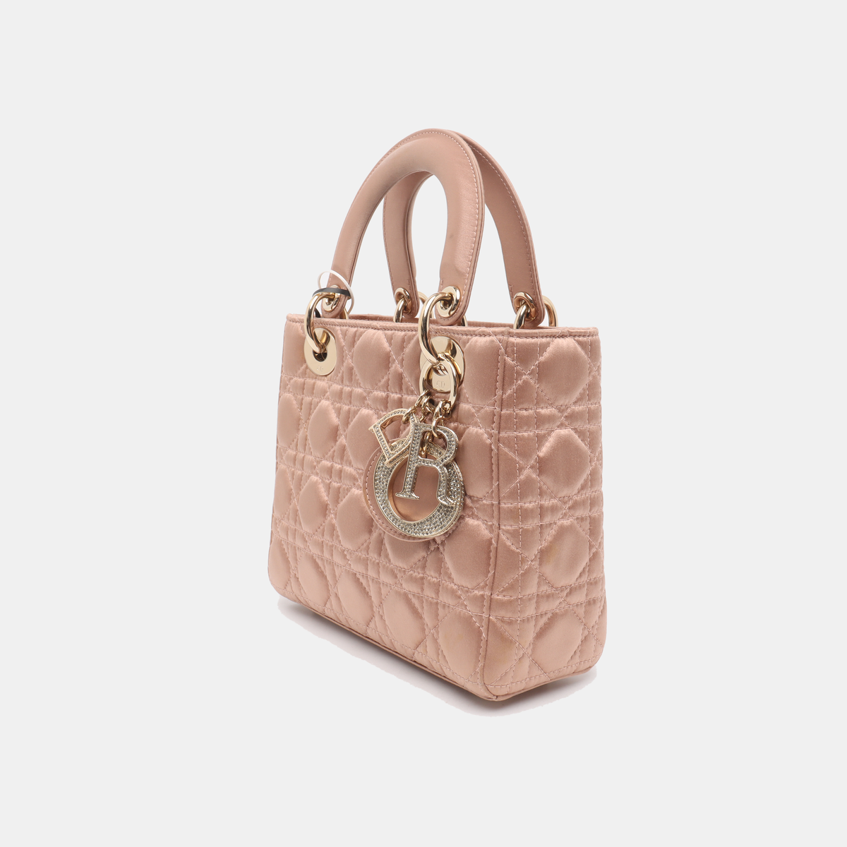 Lady Dior Small My AbcDior Beige Silk Handbag Crystal Charms Rovelle Bags