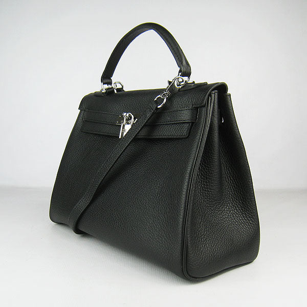 Luxury Hermes Kelly 32Cm Togo Leather Handbag 6108 Black Silver