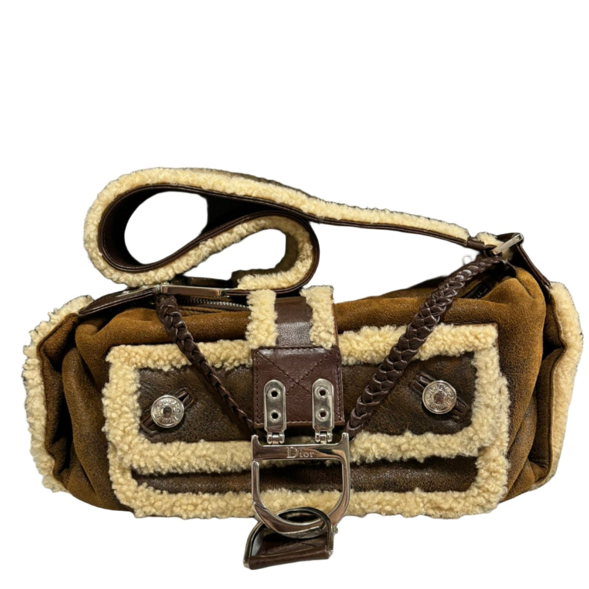 Dior Flight Medium Shoulder Bag Tan Brown Shearling Rovelle Bags