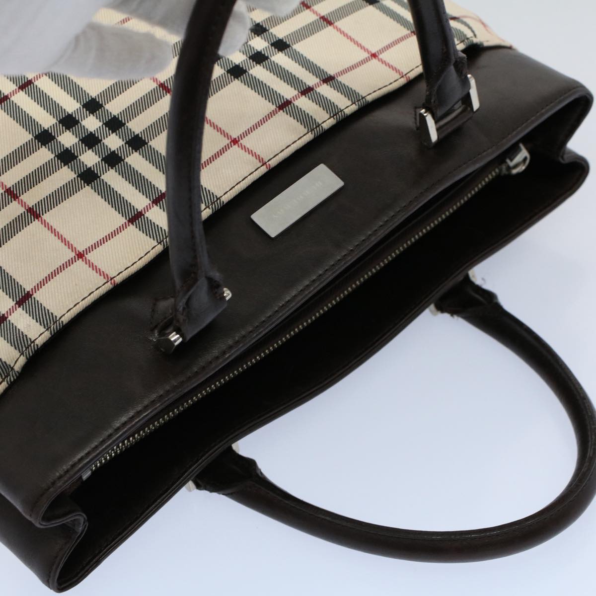 Burberry Link Brand Check White Tote Bag