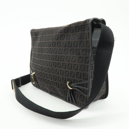 FENDI Zucchino Canvas Leather Shoulder Bag Dark Brown 8BT090 Rovelle Bags