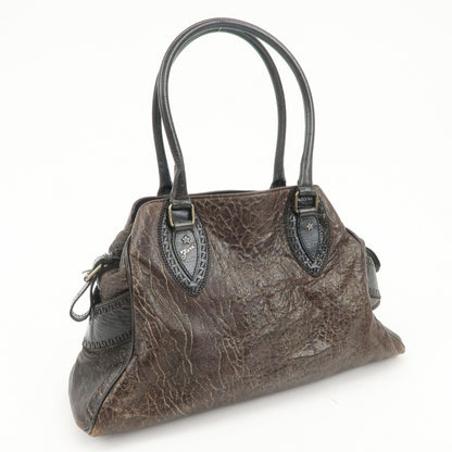 FENDI Etnico Leather Tote Bag Shoulder Bag Hand Bag Brown 8BN162 Rovelle Bags
