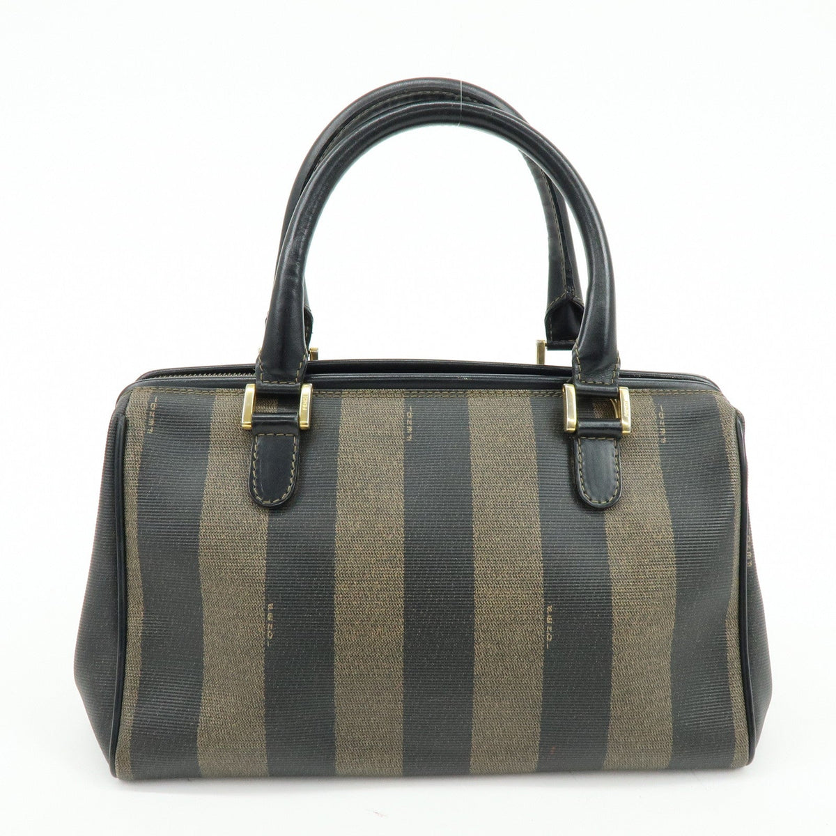 FENDI Pequin PVC Leather Boston Bag Hand Bag Black Brown Rovelle Bags