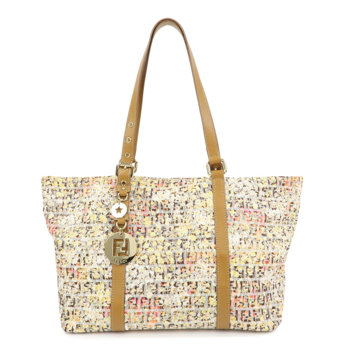 FENDI Zucchino Canvas Leather Flower Print Tote Bag Hand Bag 8BH215 Rovelle Bags