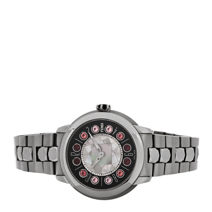 Stainless Steel Mother of Pearl Topaz Spinel 38mm Ishine Rotating Gem Two Tone Quartz Watch Black
