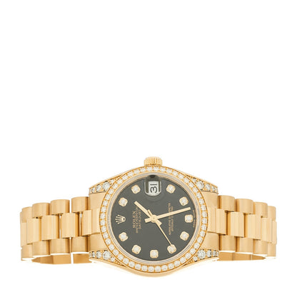 18K Yellow Gold Diamond 31mm Oyster Perpetual Datejust President Watch Black 178158