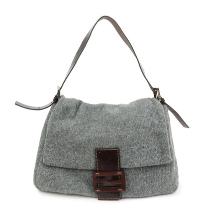 FENDI Mamma Baguette Wool Leather Shoulder Bag Grey Brown 26325 Rovelle Bags