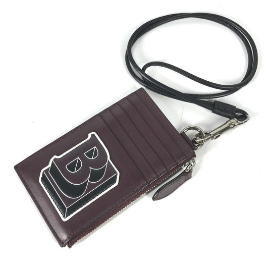 BURBERRY Coin case leather Purple type Wallet Coin Pocket With TB strap mens
