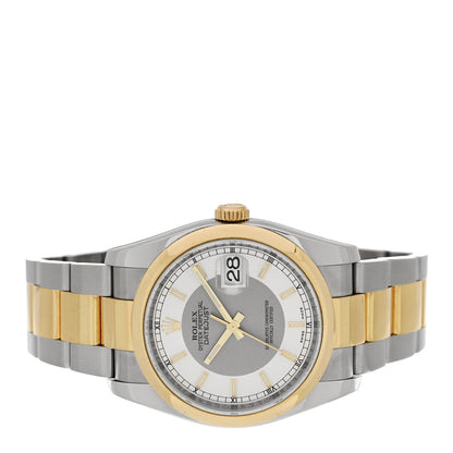 Stainless Steel 18K Yellow Gold 36mm Oyster Perpetual Datejust Watch Silver 116203