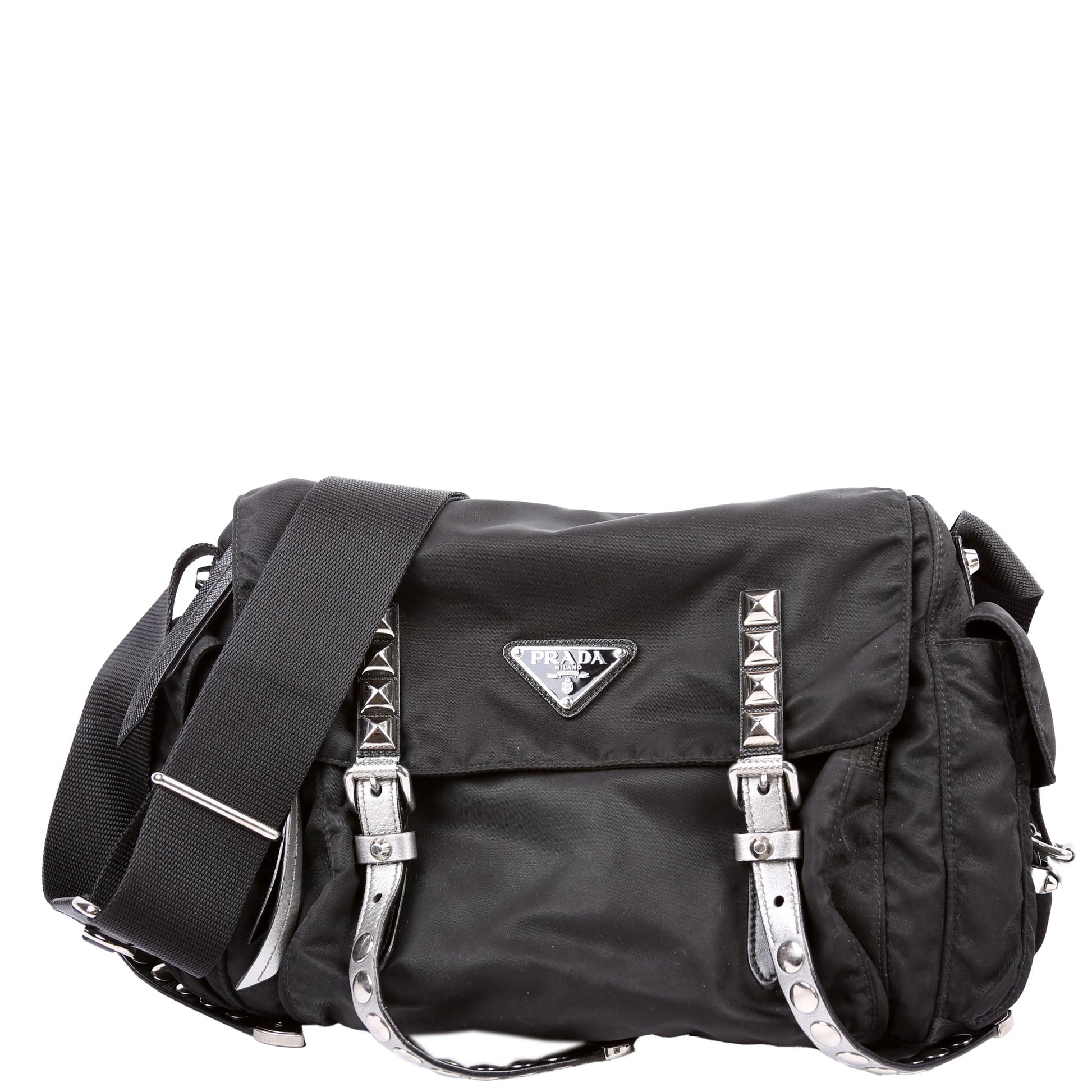 Prada New Velanylon Studded Messenger Black Bag Rovelle Bags