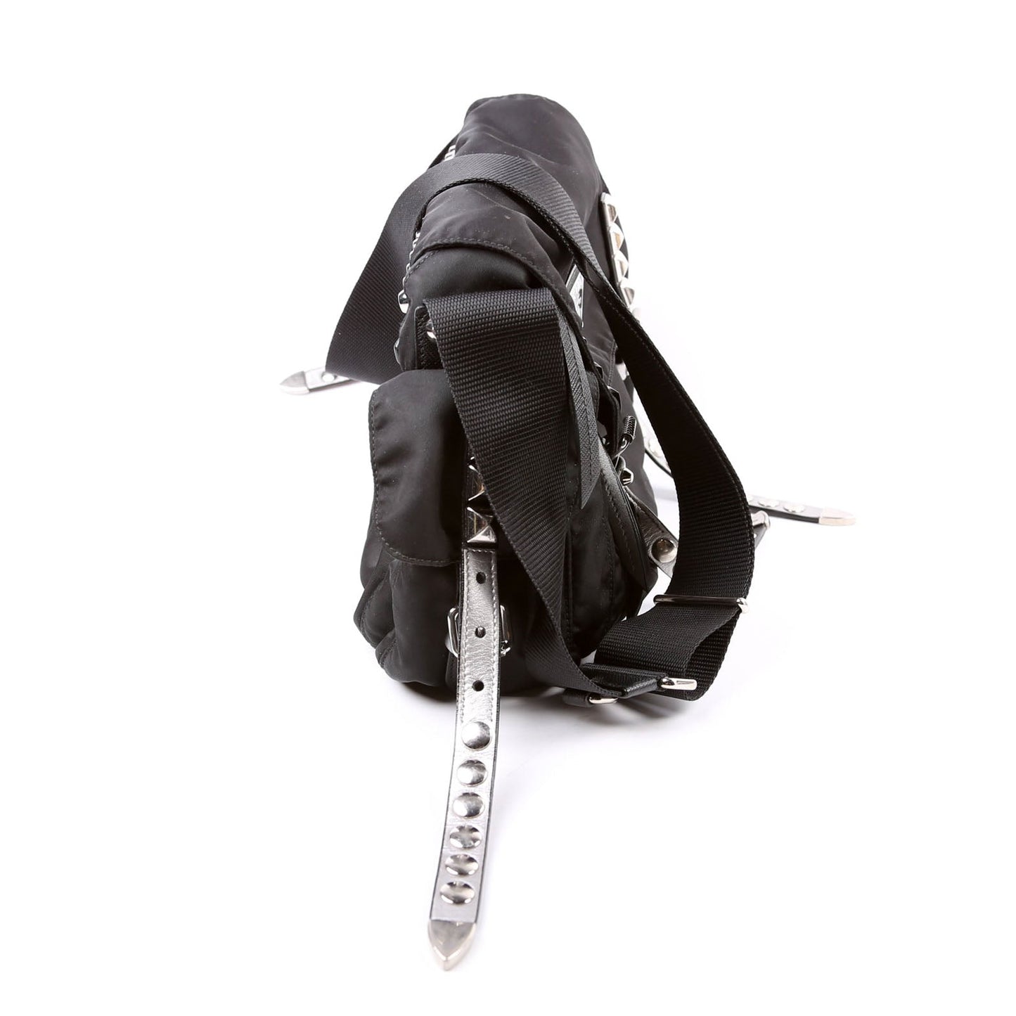 Prada New Velanylon Studded Messenger Black Bag Rovelle Bags
