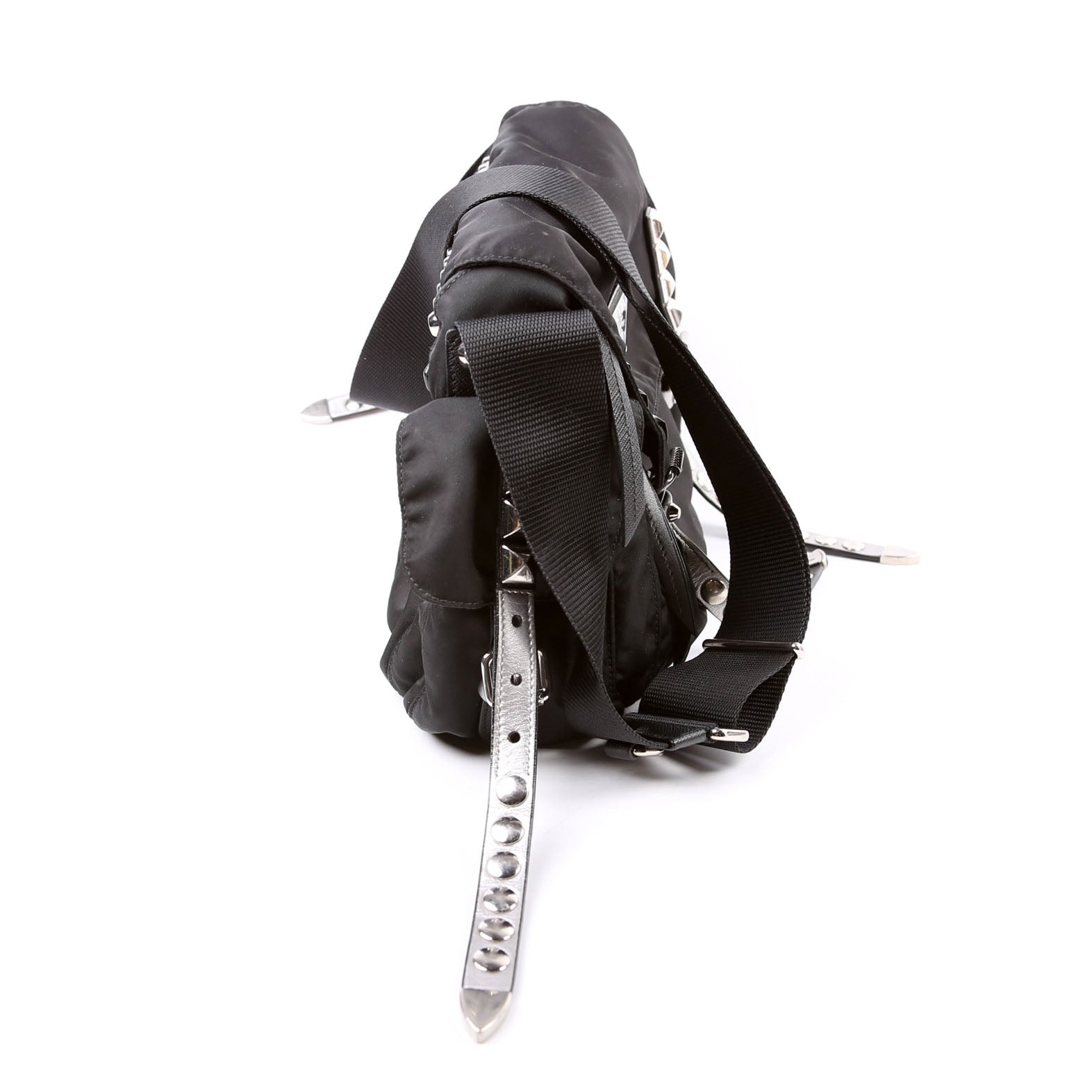Prada New Velanylon Studded Messenger Black Bag Rovelle Bags