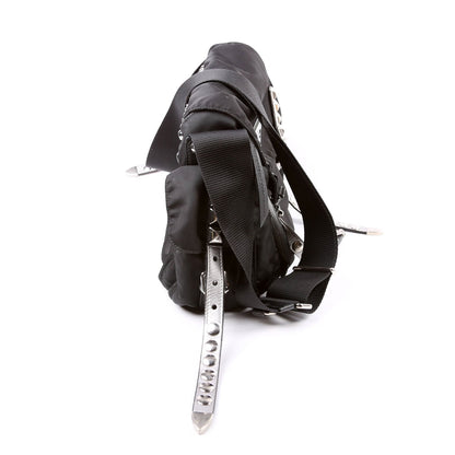 Prada New Velanylon Studded Messenger Black Bag Rovelle Bags