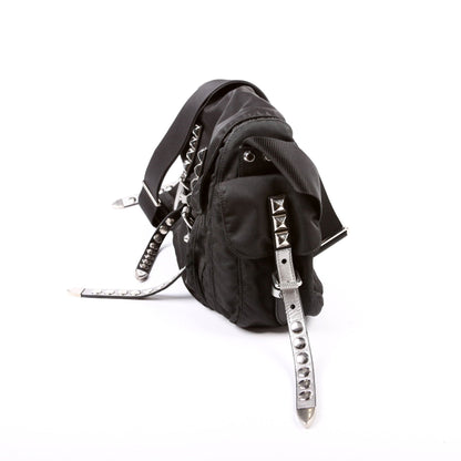 Prada New Velanylon Studded Messenger Black Bag Rovelle Bags