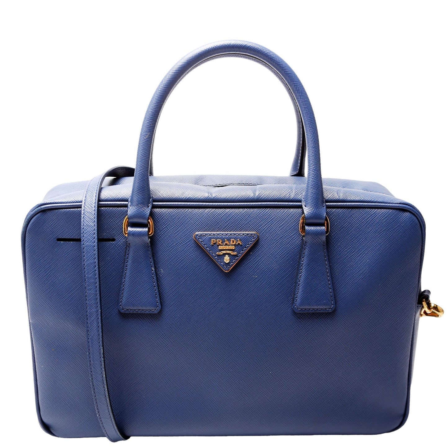 Prada Saffiano Lux Bauletto Blue Bag Rovelle Bags