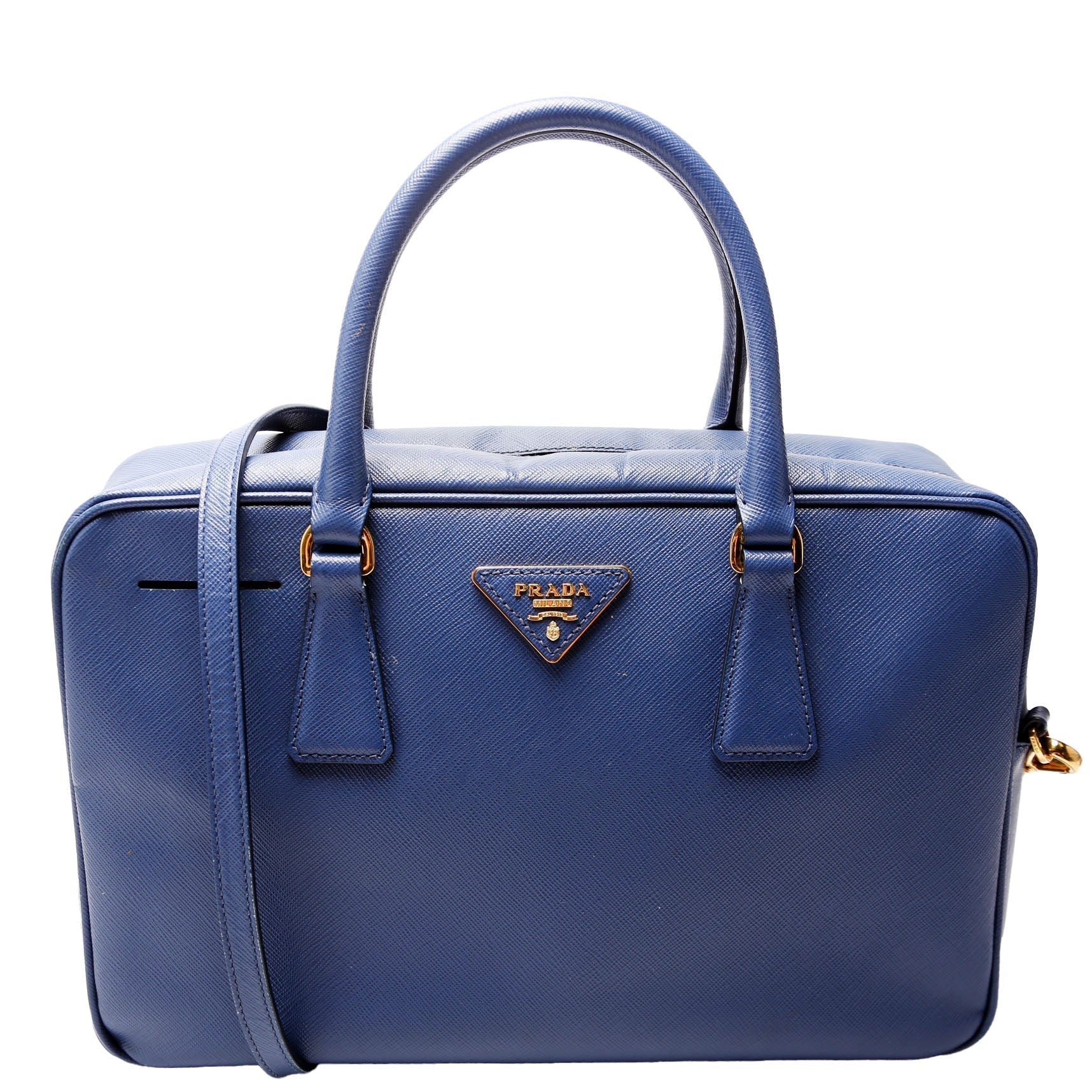 Prada Saffiano Lux Bauletto Blue Bag Rovelle Bags
