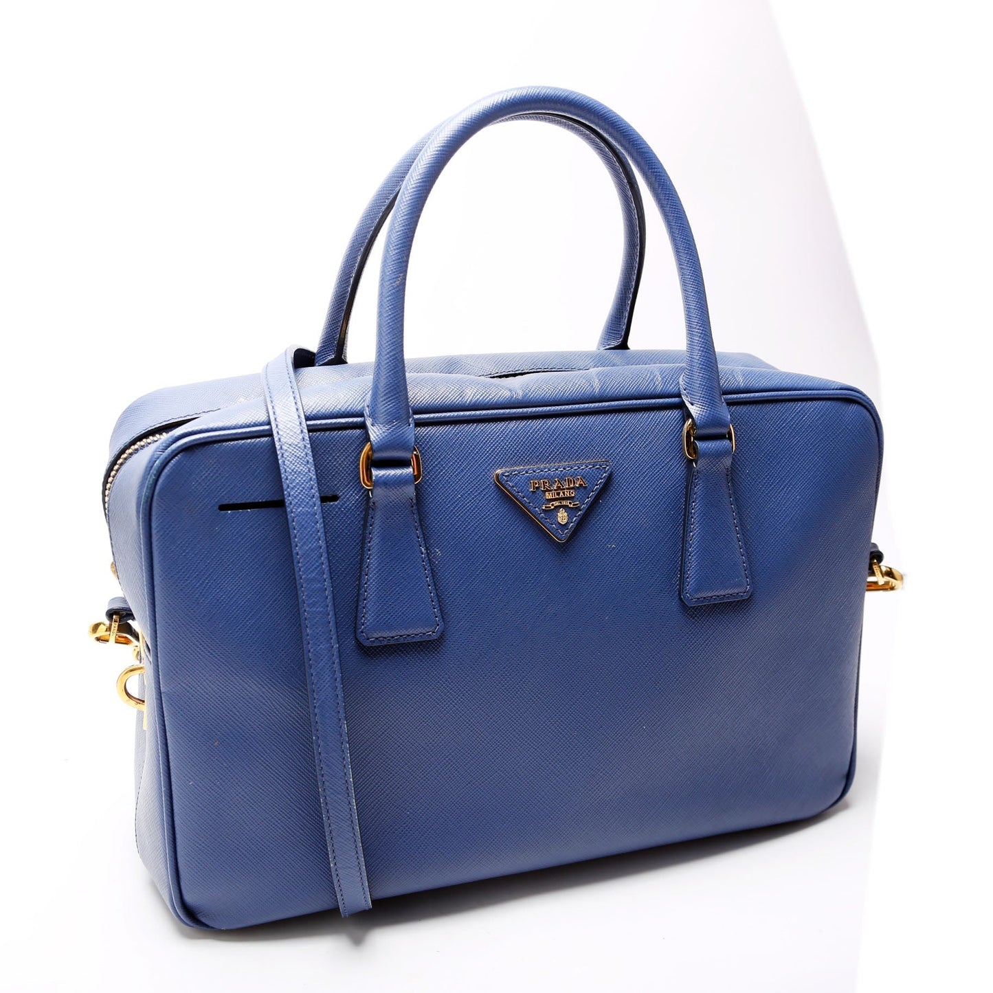 Prada Saffiano Lux Bauletto Blue Bag Rovelle Bags