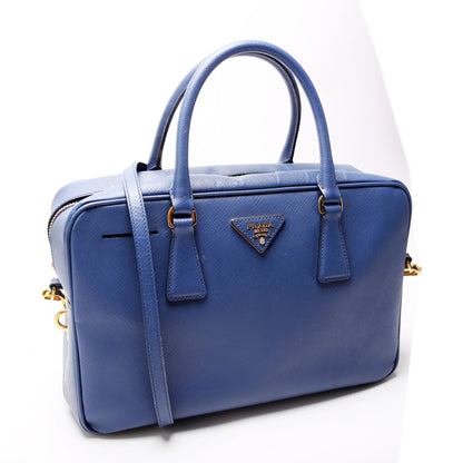 Prada Saffiano Lux Bauletto Blue Bag Rovelle Bags