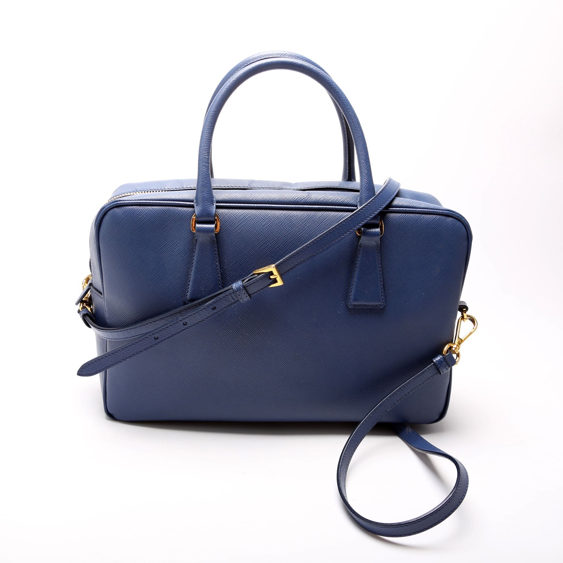 Prada Saffiano Lux Bauletto Blue Bag Rovelle Bags