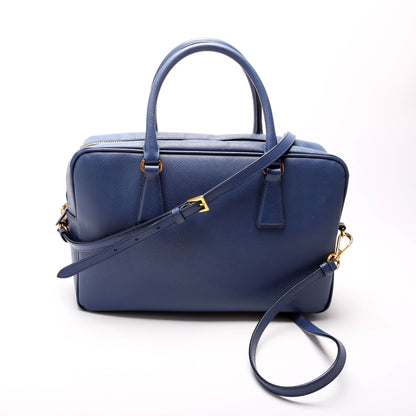 Prada Saffiano Lux Bauletto Blue Bag Rovelle Bags