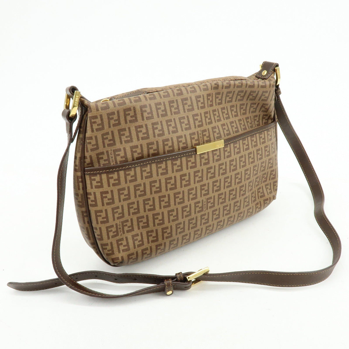 FENDI Zucchino PVC Leather Shoulder Bag Crossbody Bag Brown 8BT206 Rovelle Bags
