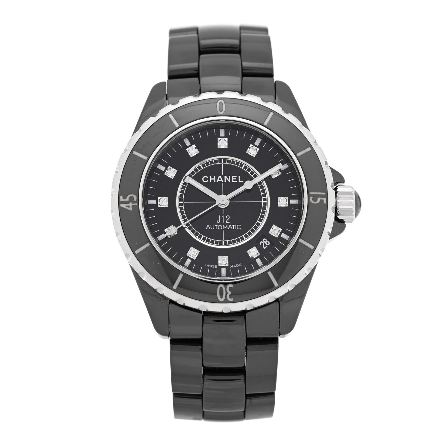 Stainless Steel Ceramic Diamond 38mm J12 Automatic Watch Black